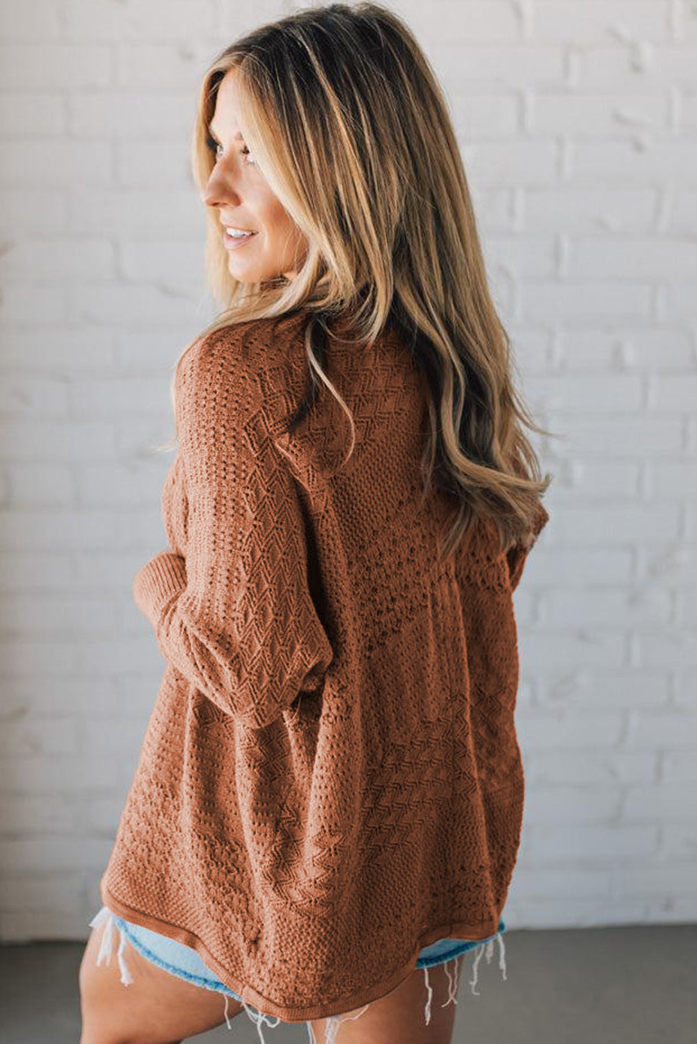 Redwood Burl Mixed Pattern Knitted Open Front Plus Cardigan