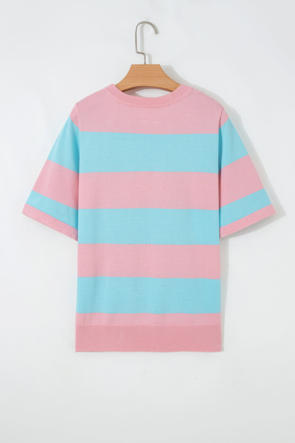 Pink Stripe Colorblock Striped Knitted T shirt