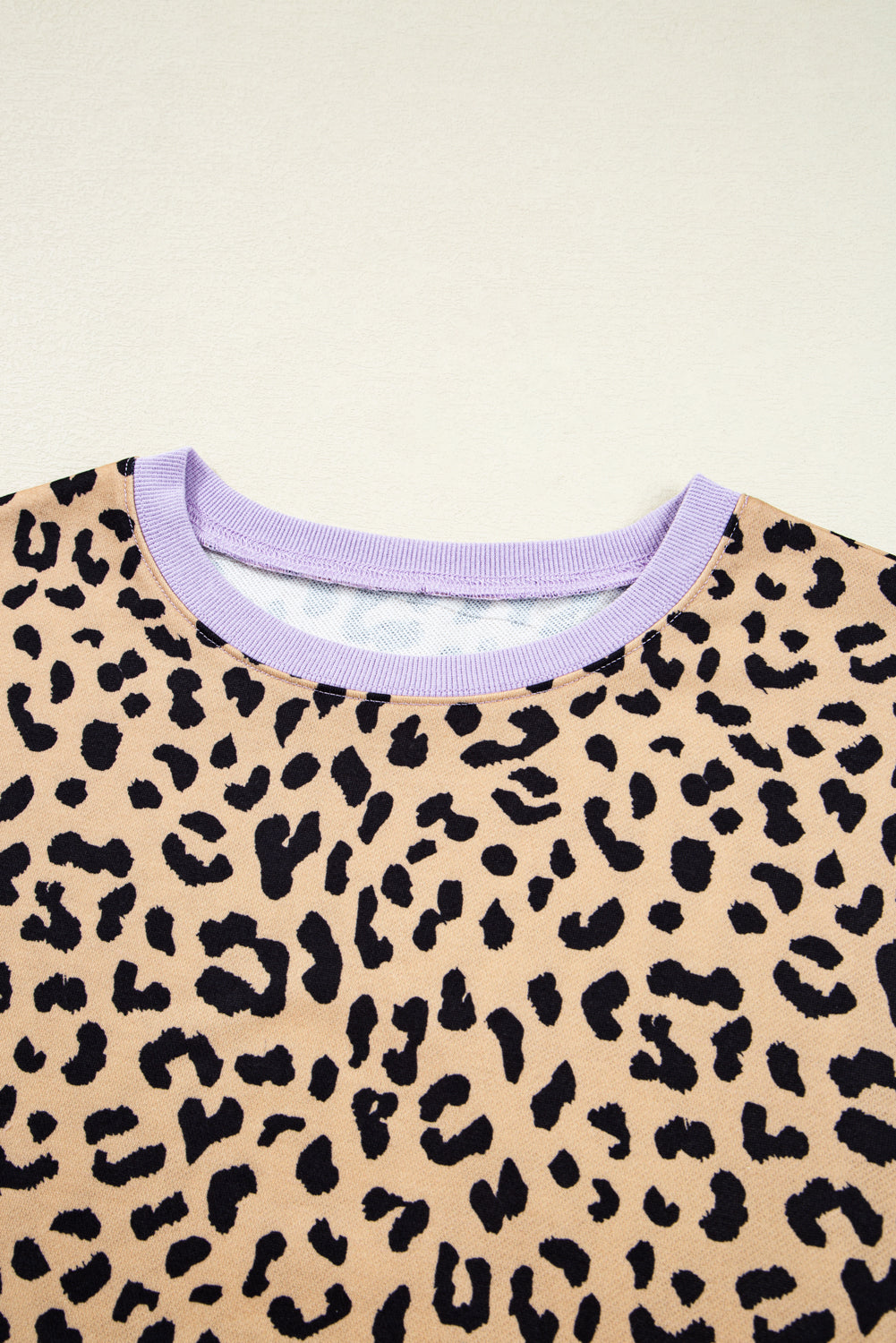 Khaki Leopard Striped Patchwork Plus Size Loose Sweatshirt