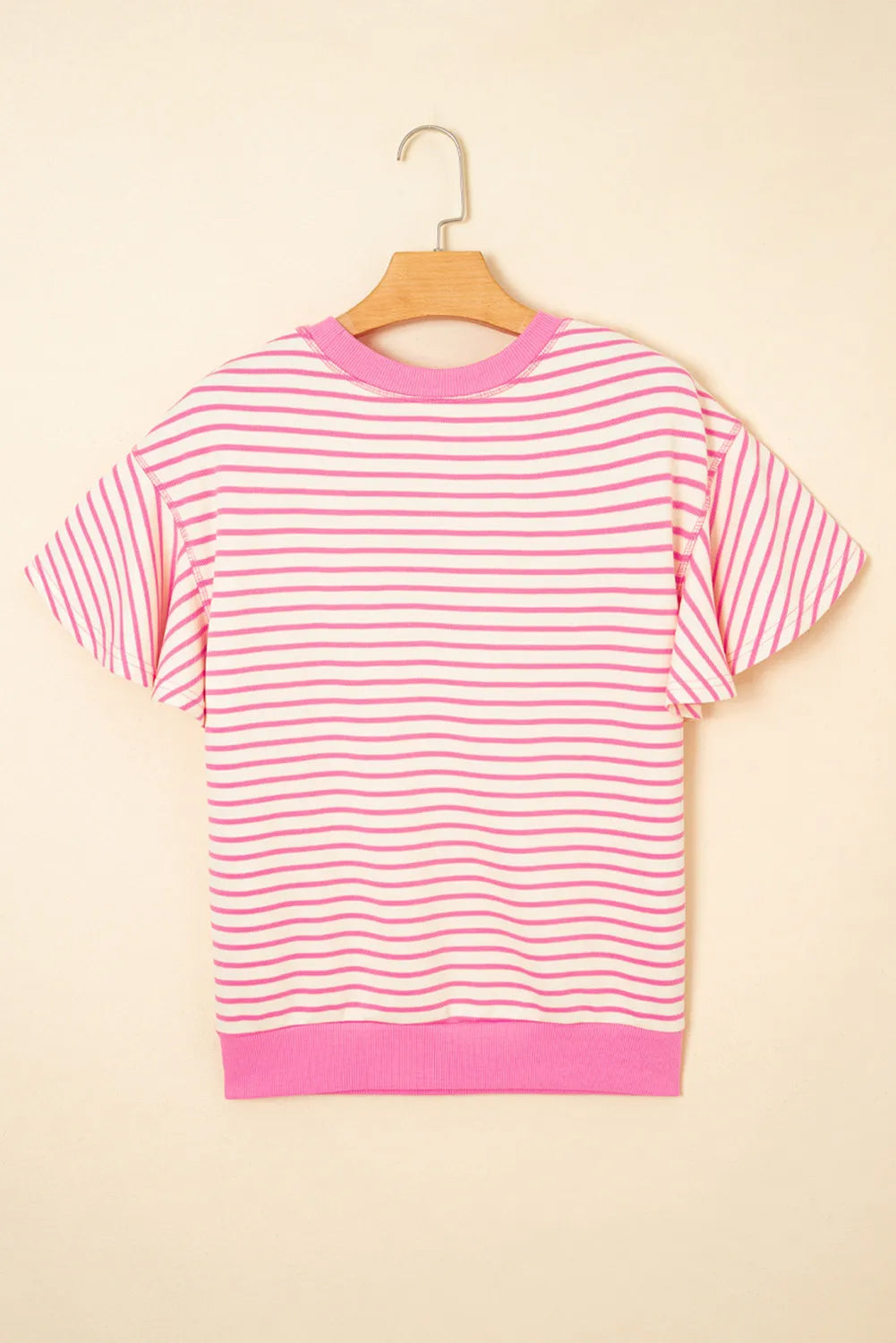 Bright Green Contrast Detail Striped Ruffle Short Sleeve Top