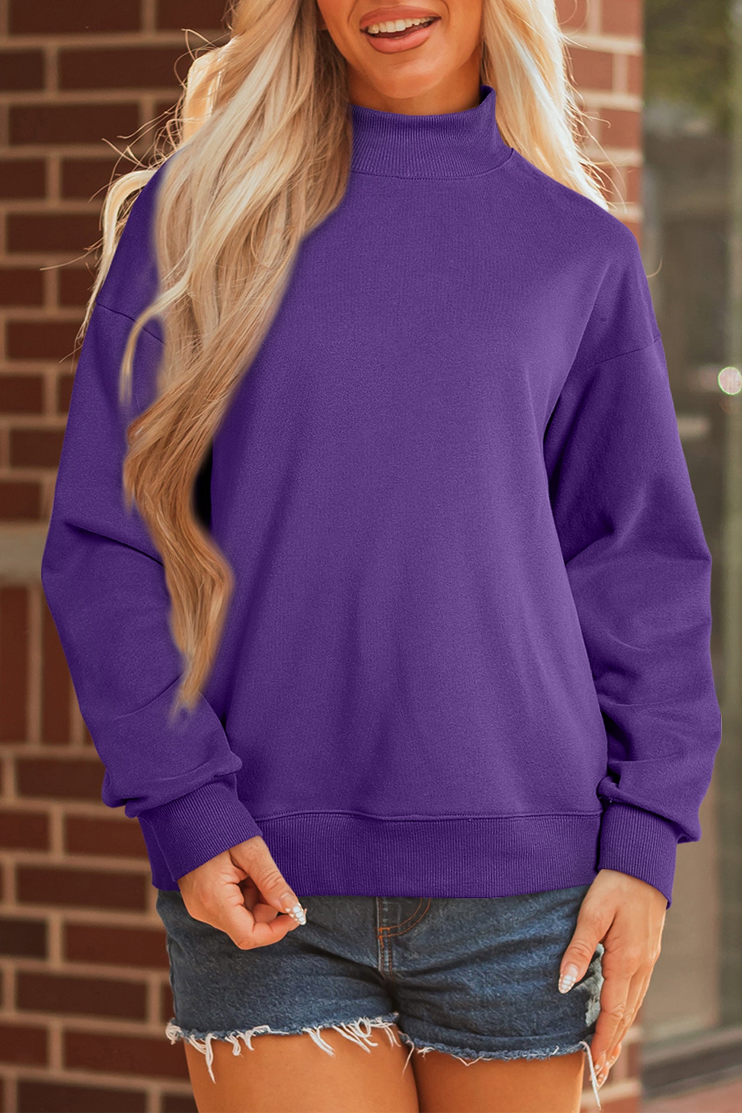 Bright Pink Oversize Blessed Embroidered Mock Neck Sweatshirt