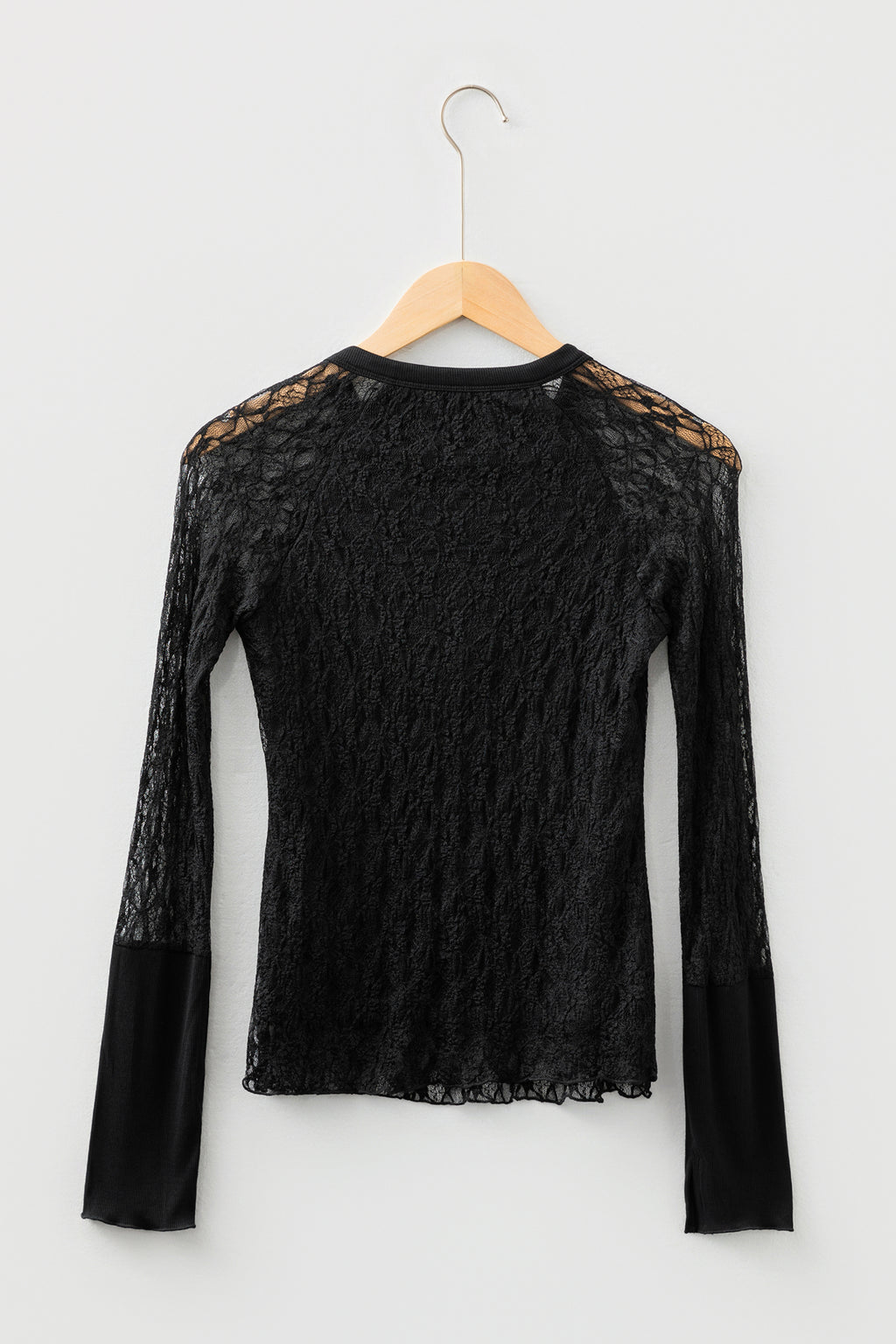 White Sheer Lace Long Sleeve Slim Henley Top