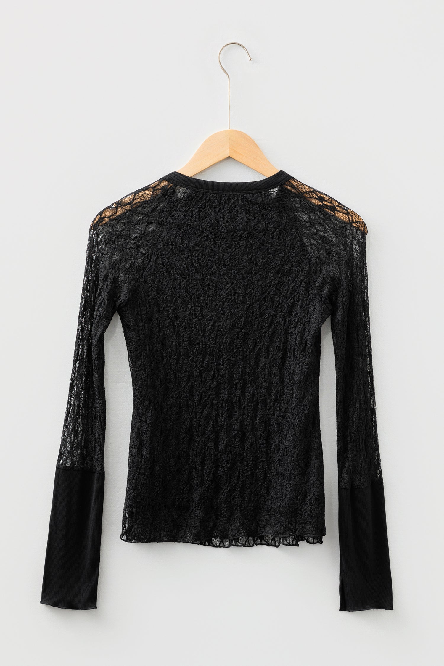 White Sheer Lace Long Sleeve Slim Henley Top