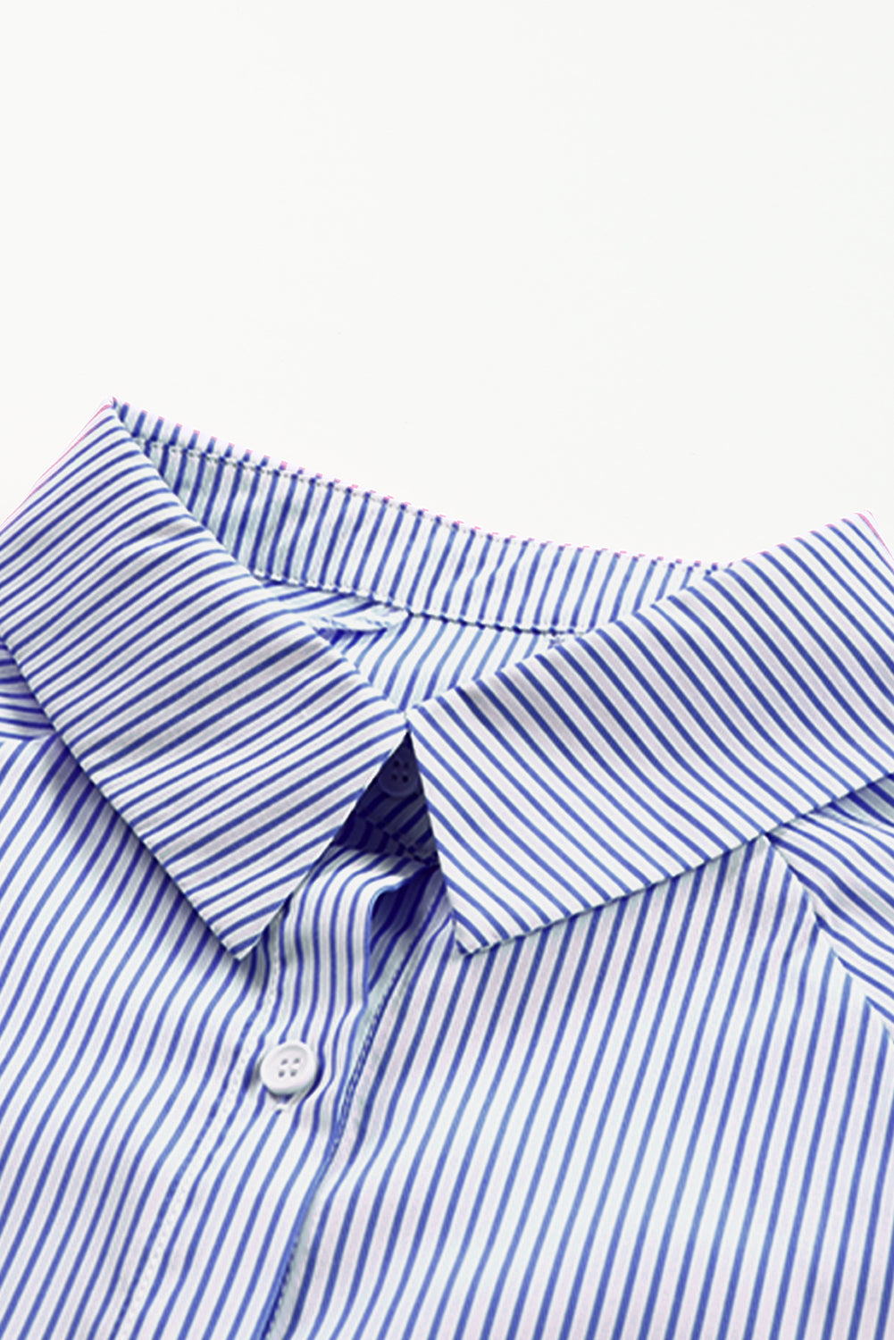 Red Stripe Smocked Cuffed Striped Boyfriend Shirt with Pocket