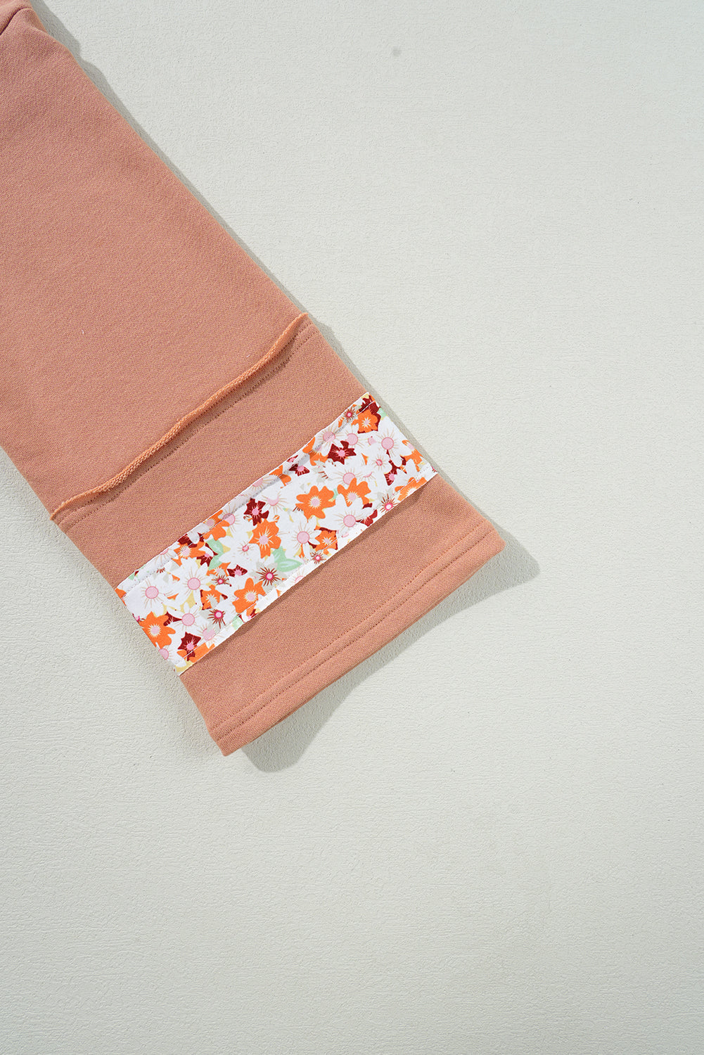Beige Flower Patch Graphic Exposed Seam Wide Sleeve Top