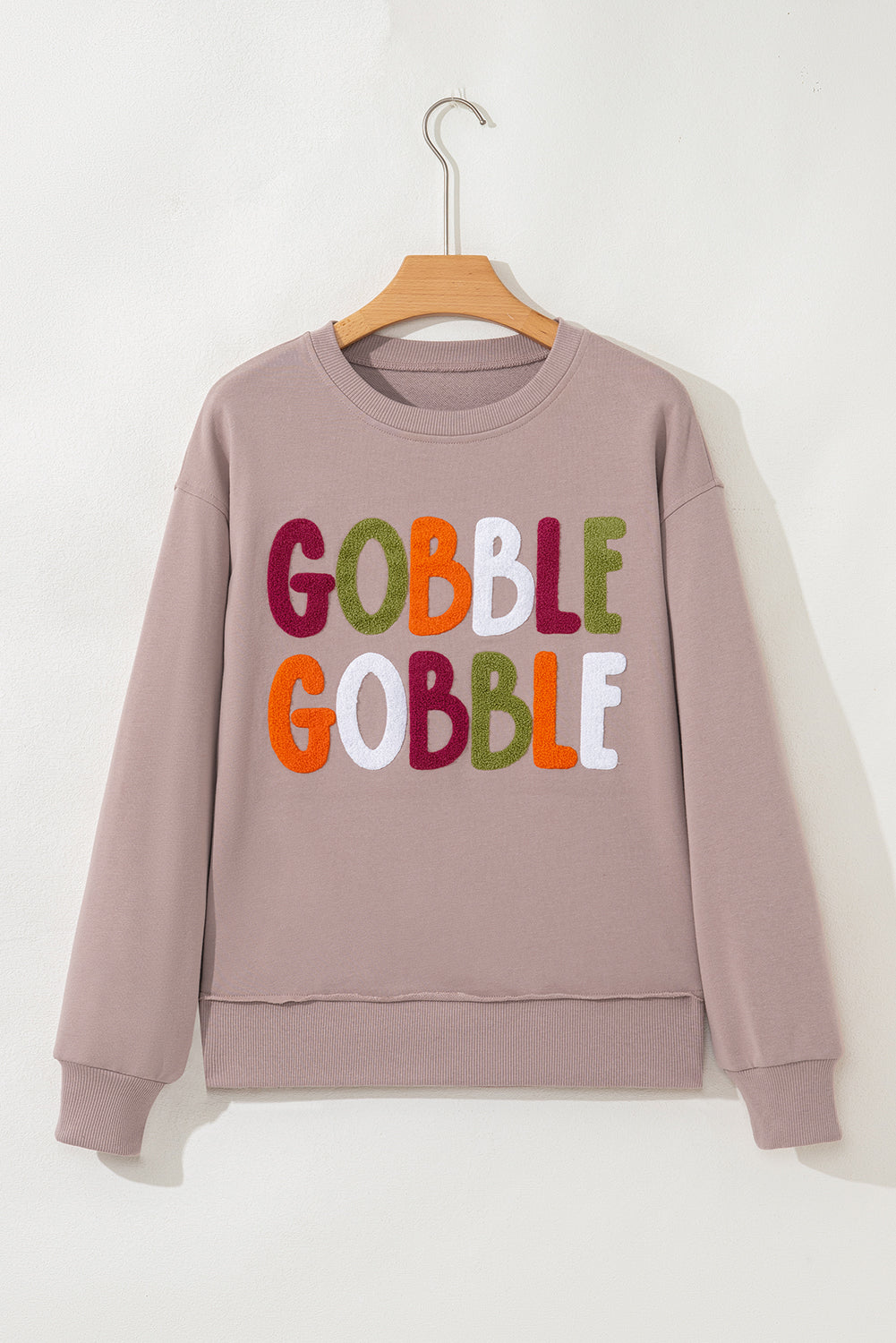Dark Khaki GOBBLE Letter Graphic Thanksgiving Shift Sweatshirt