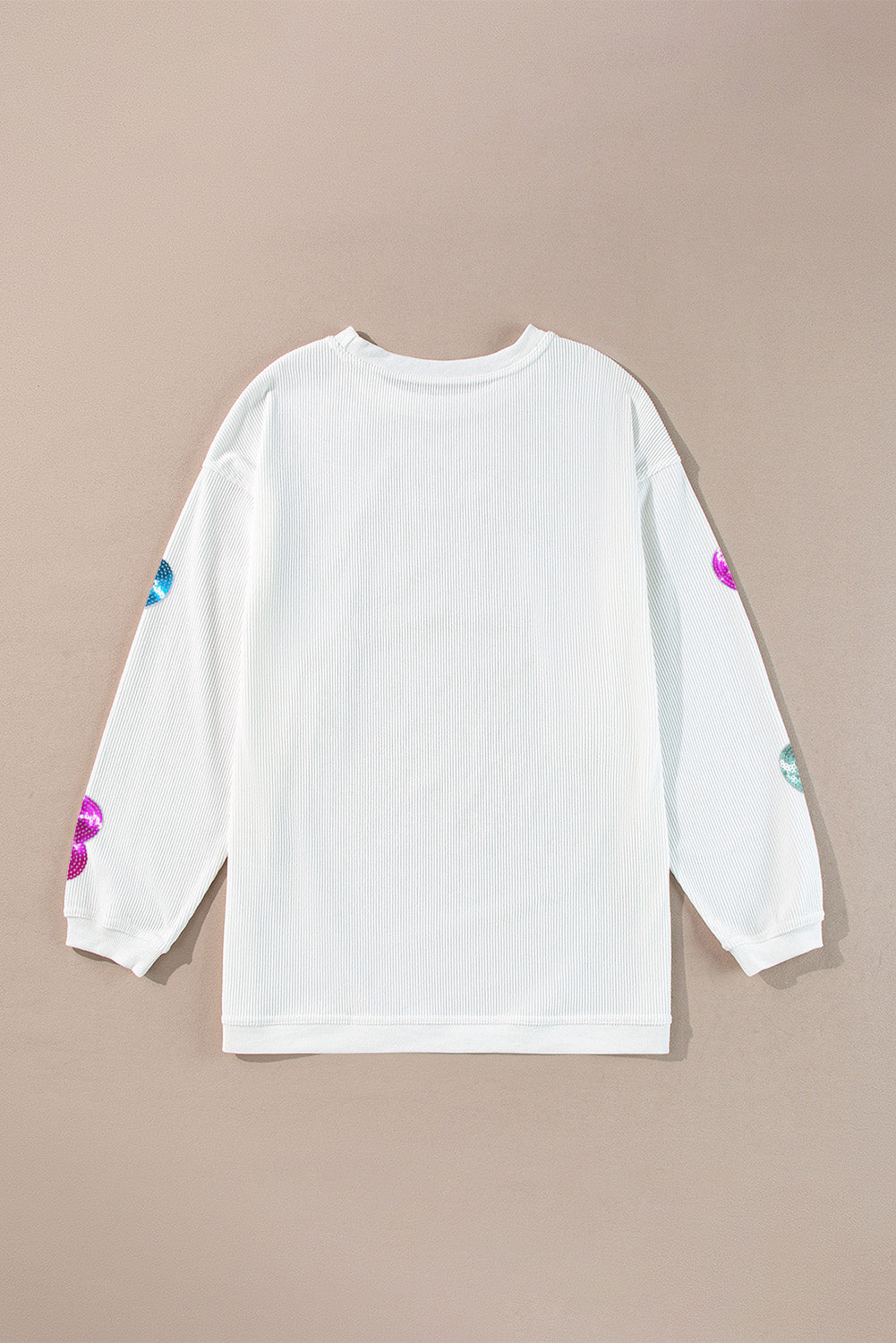 White Valentines Heart Patched Pattern Corded Pullover Sweatshirt