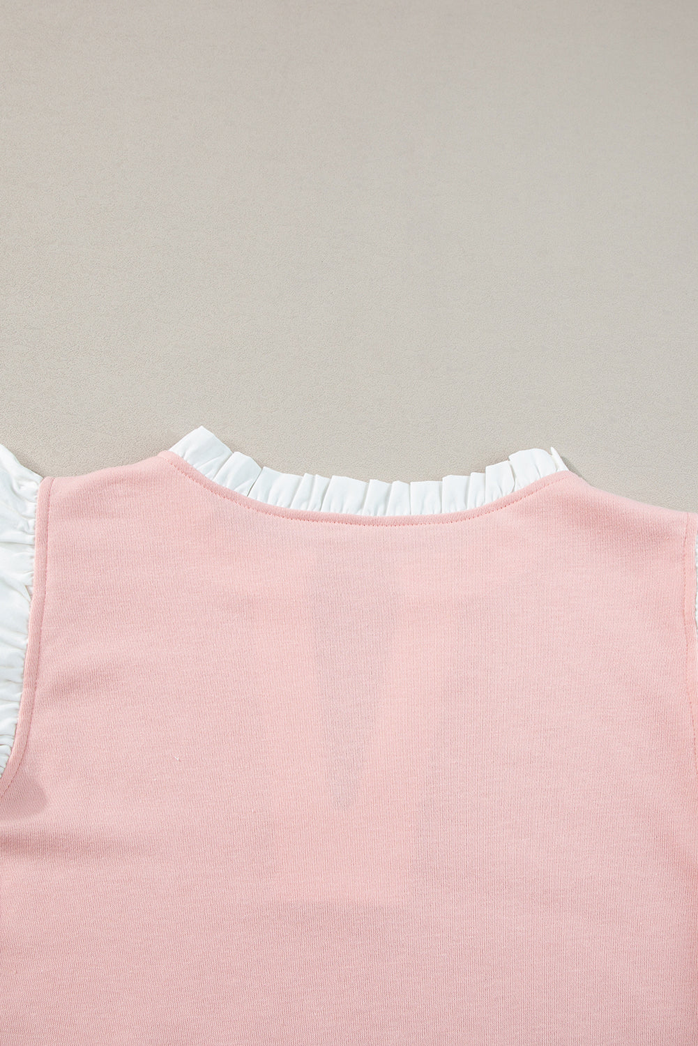 Pale Khaki Contrast V Neck Ruffled Textured Knit Top