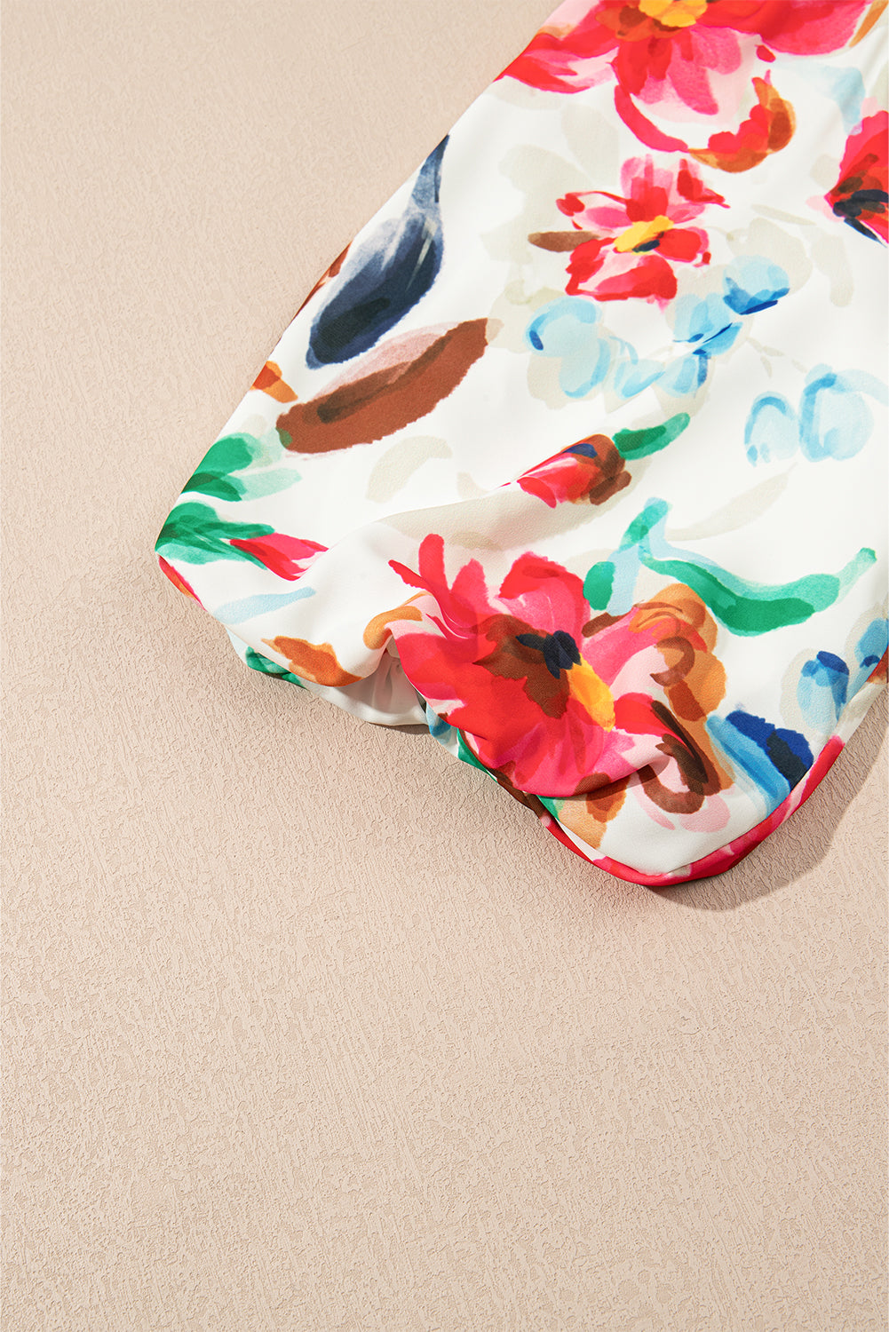 White Floral Print Puffy Half Sleeve Blouse