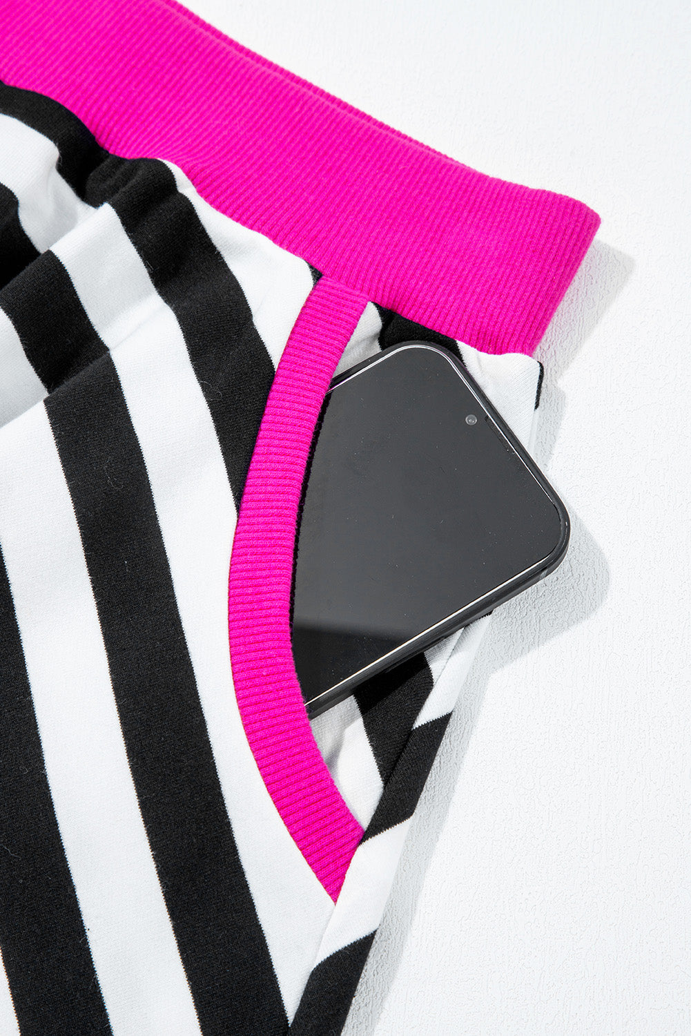 Black Stripe Color Block Edge Pullover and Shorts PLus Size Set