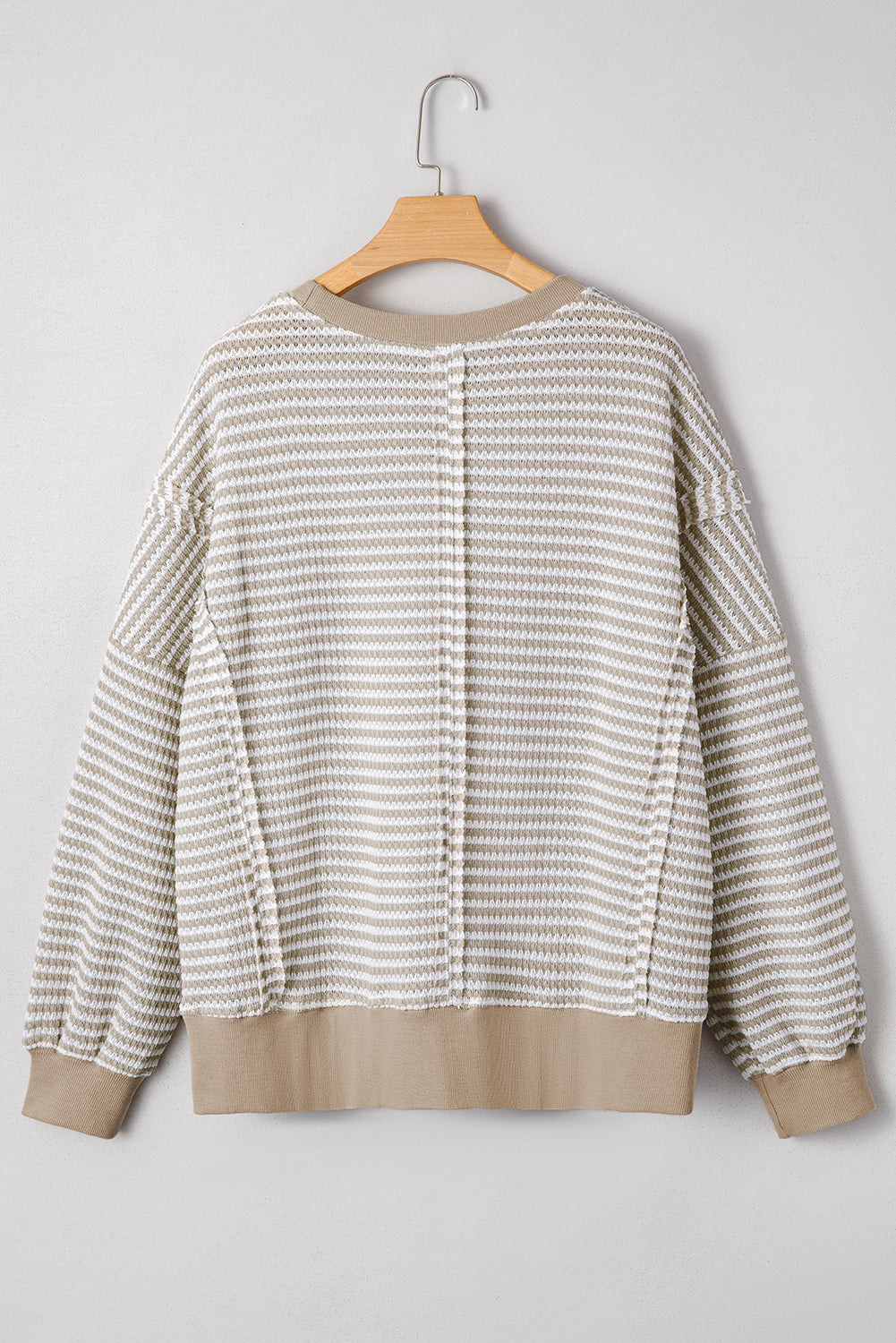 Red Stripe Ribbed Trim Drop Shoulder Long Sleeve Oversize Top