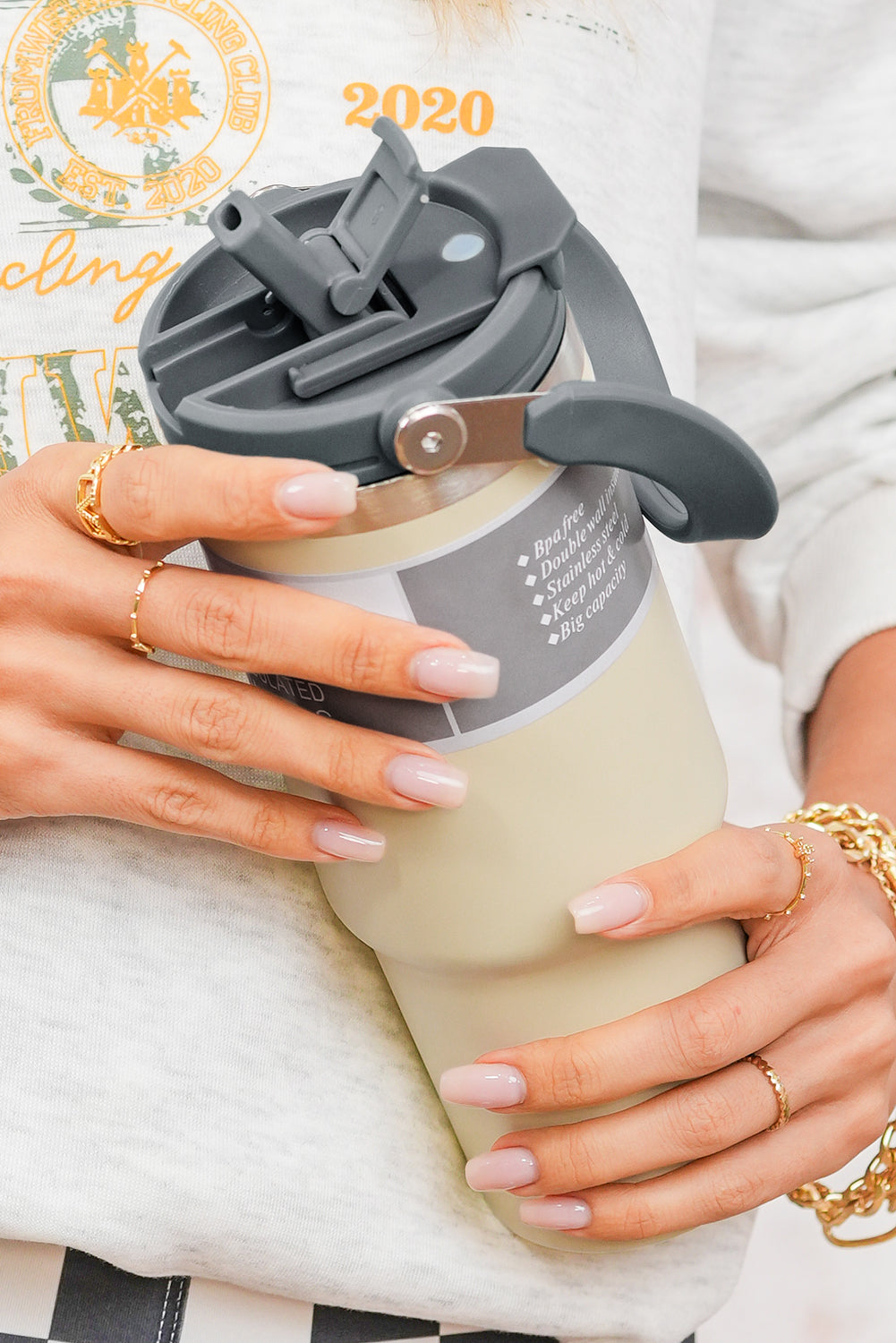 Peach Blossom Minimalist Insulated Vacuum Cup with Handle 30oz