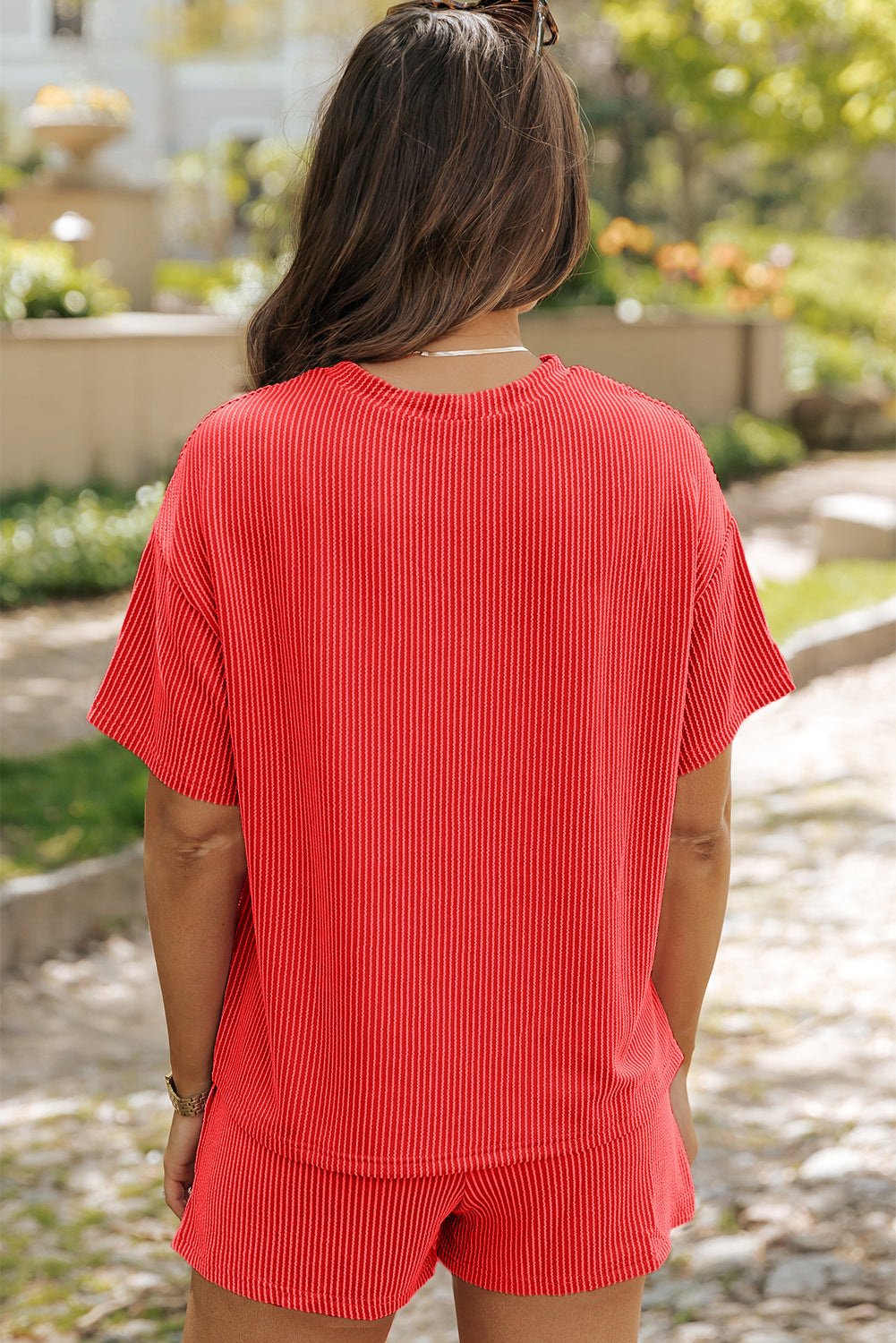 Orange Sequined July 4th Star Graphic Twist Ribbed Short 2pcs Outfit