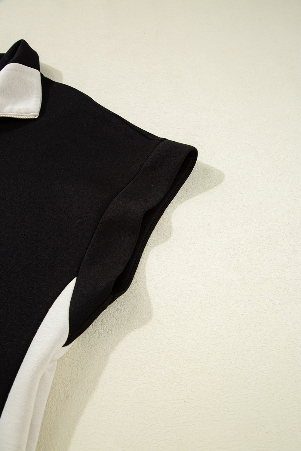 Black Contrast Zipped Stand Collared T Shirt and Short Set