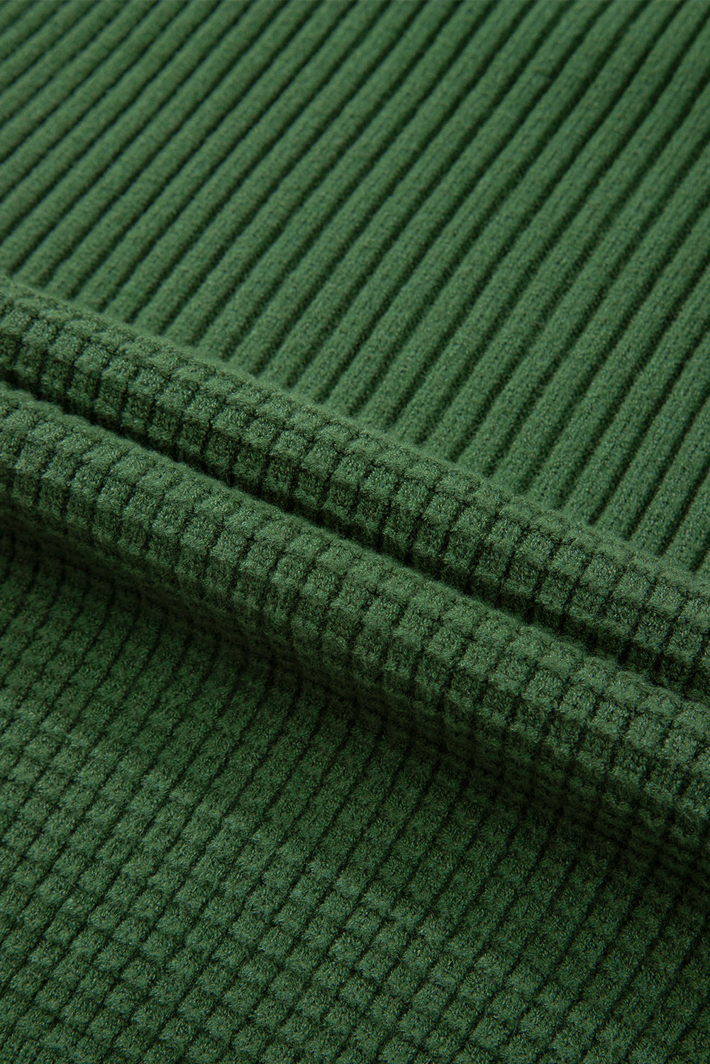 Vineyard Green Solid Color Mixed Textured Knitted Crew Neck Sweater
