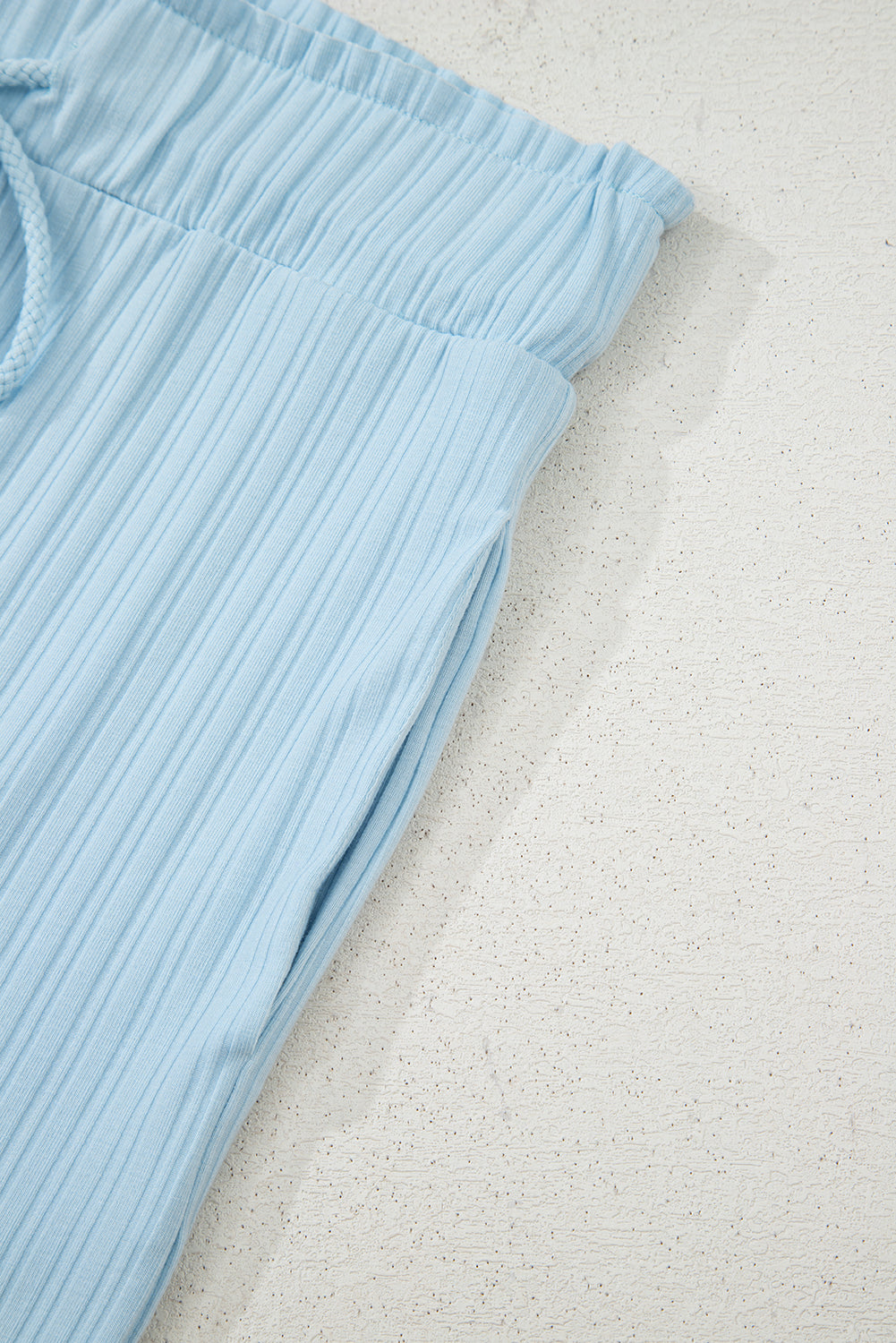 Mint Green Ribbed Button V Neck Tank Top and Shorts Set