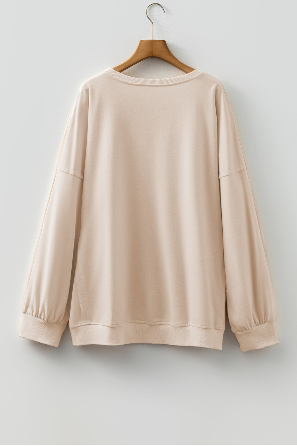 Beige Raw Edge Flower Patch Drop Shoulder Casual Top