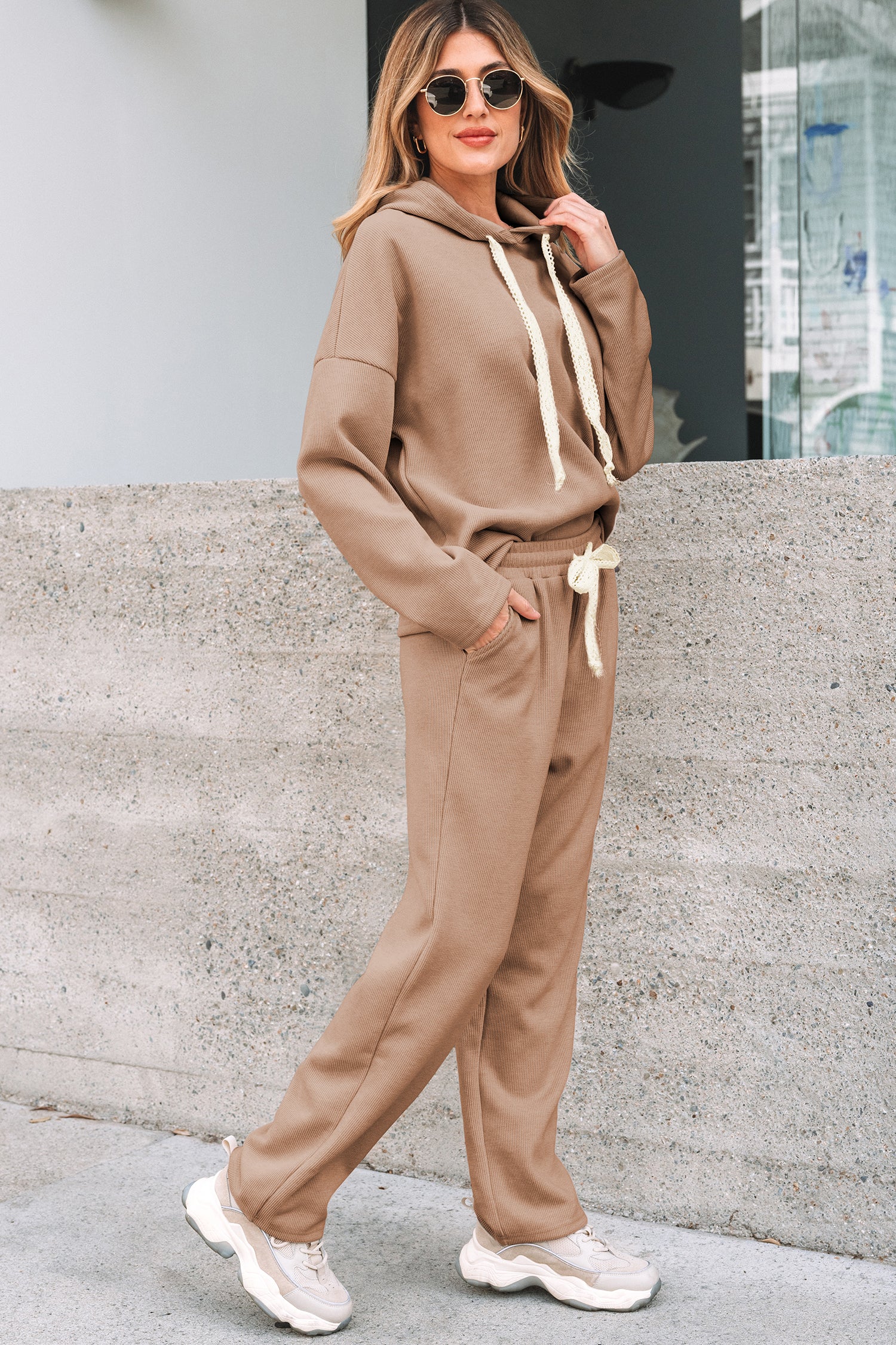 Gray Morn Corduroy Leopard Drawstring High Waist Trousers