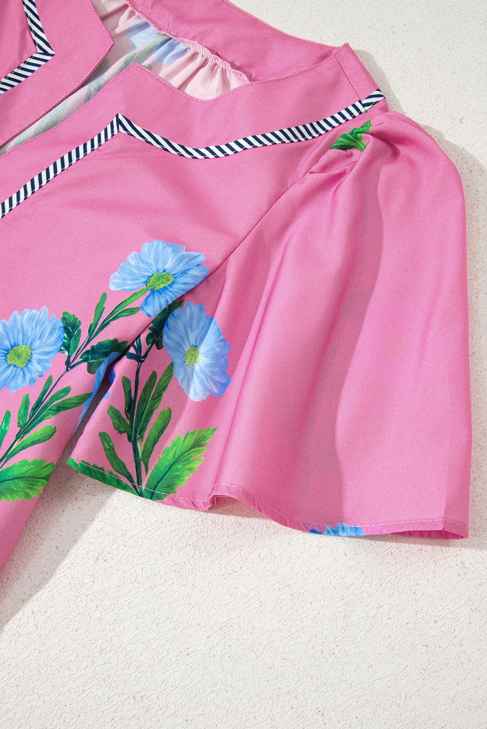 Apricot Floral Short Sleeve Split Neck Loose Mini Dress