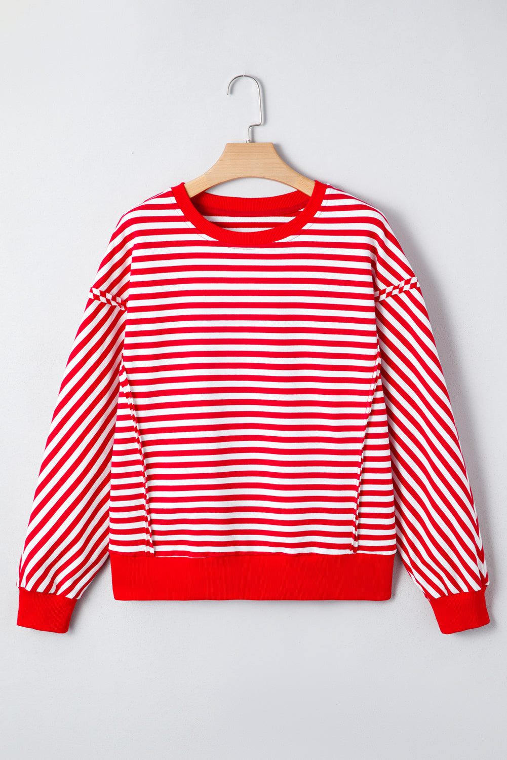 Orange Stripe Exposed Seam Drop Shoulder Casual Pullover Top