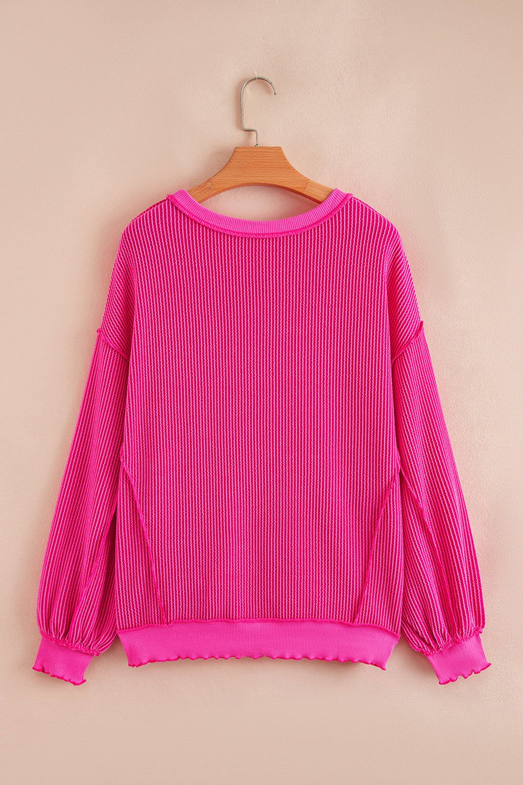 Strawberry Pink Twisted Ribbed Color Block Patchwork Sequin XOXO Letter Graphic Pullover Top