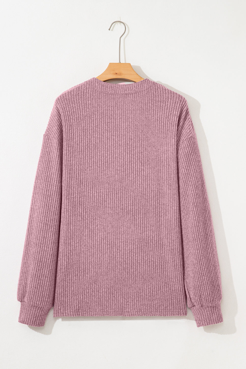 Simply Taupe Plus Size Ribbed Knit Kangaroo Pocket Henley Long Sleeve Top