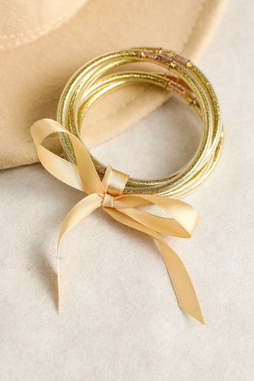 Green 5pcs Glitter Jelly Bow Knot Ribbon Bracelet Set