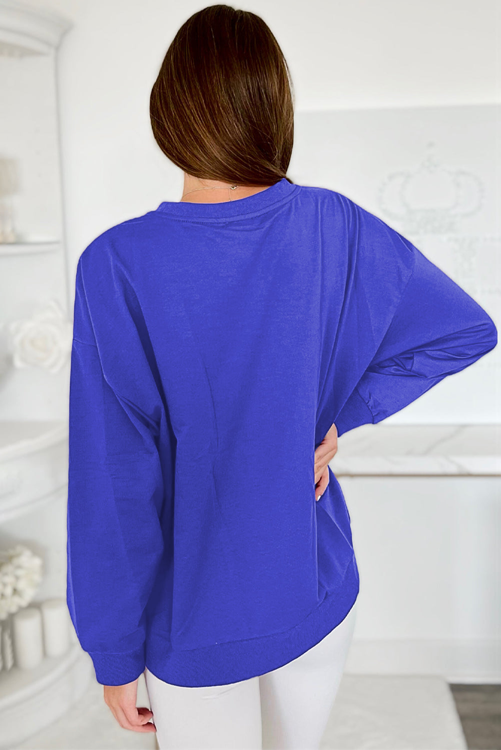 Russet Orange Tinsel Game Day Drop Shoulder Graphic Sweatshirt