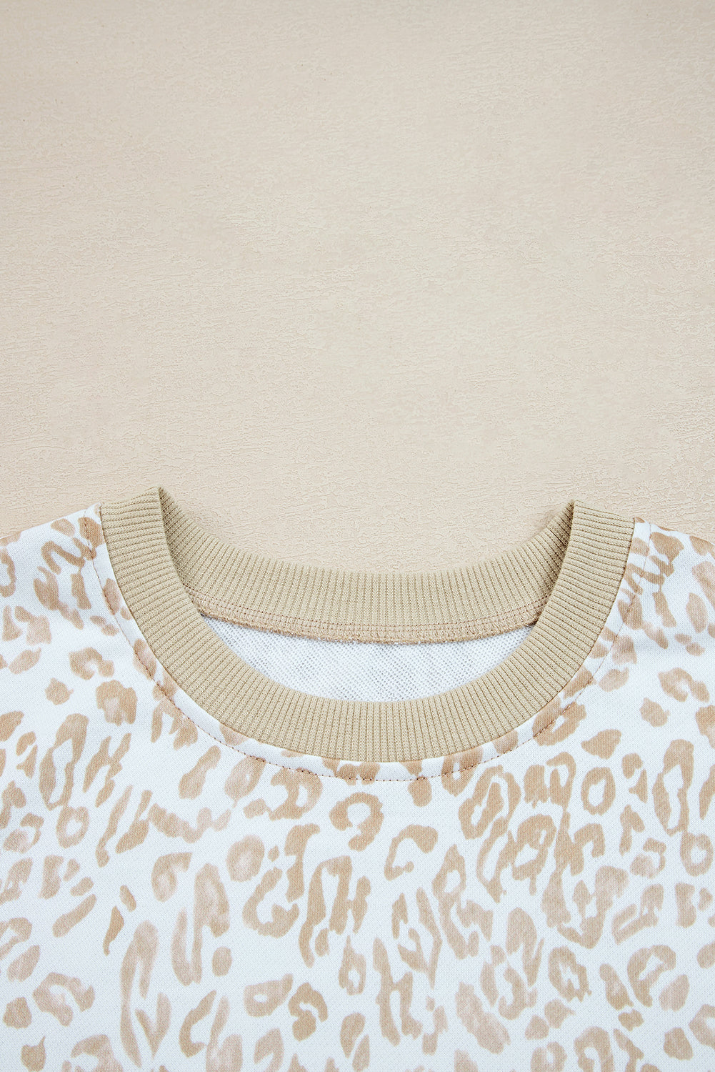 Khaki Plus Size Ruffled Arm Leopard Sweatshirt