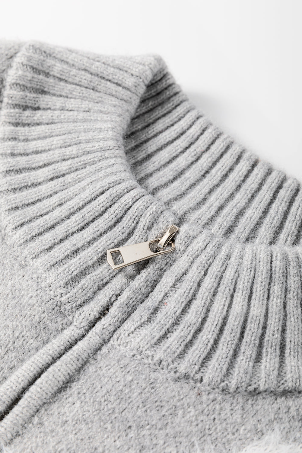 Khaki Floral Pattern Half Zip Drop Shoulder Sweater