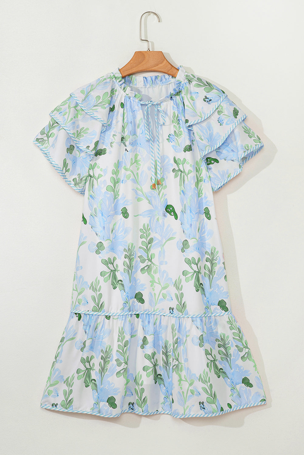 Pink Plus Size Floral Print Striped Detail Short Summer Dress