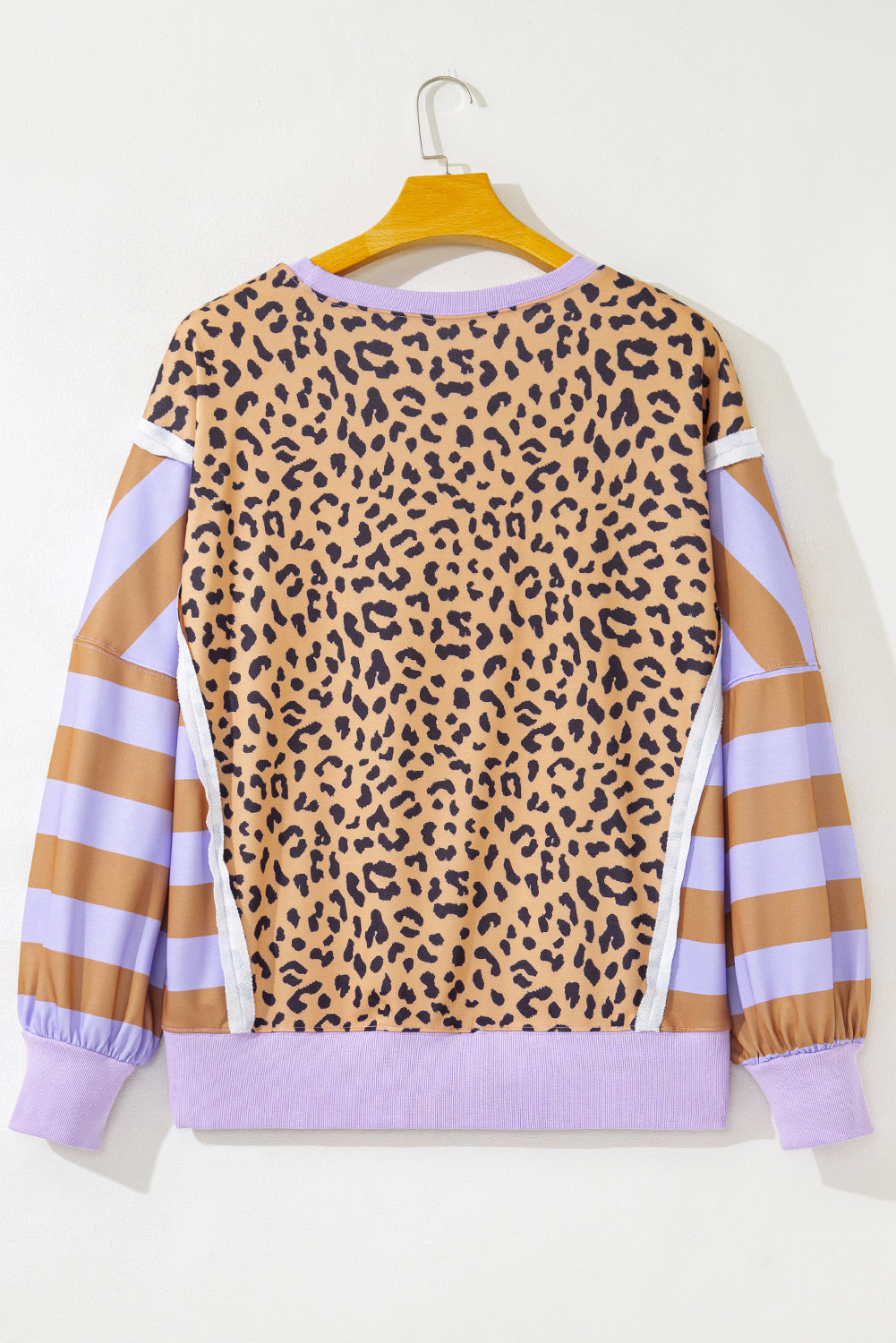 Khaki Leopard Striped Patchwork Plus Size Loose Sweatshirt
