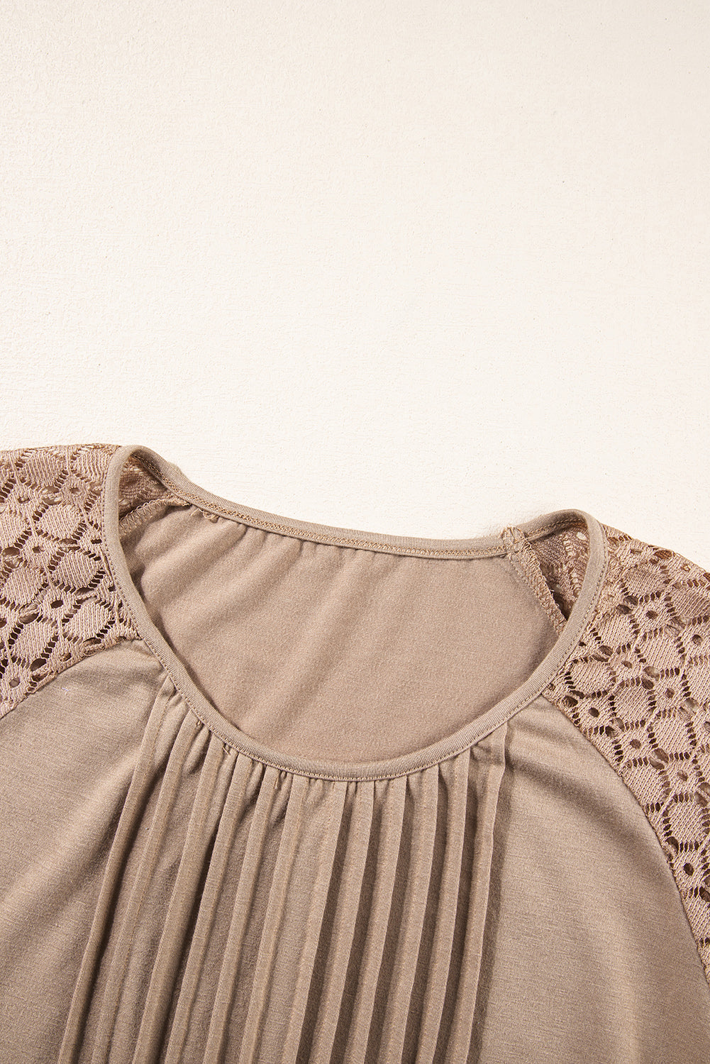 Parchment Lace Patchwork Long Raglan Sleeve Pleated Top