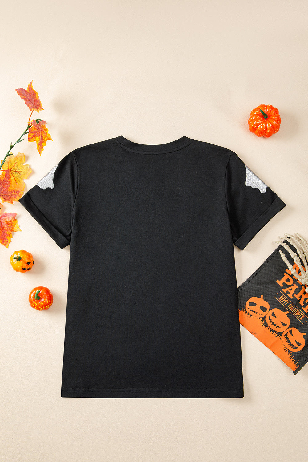 Wisteria Glitter Trim Chenille Ghost Patched Halloween Graphic Tee