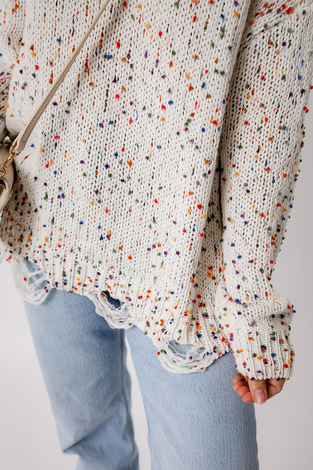 White Confetti Rib Knit Long Sleeve Cardigan