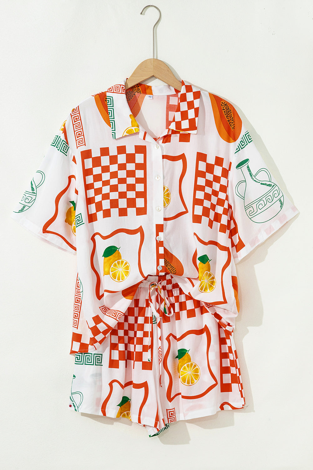 Orange Lemon Pawpaw Print Half Sleeve Shirt and Pants Set