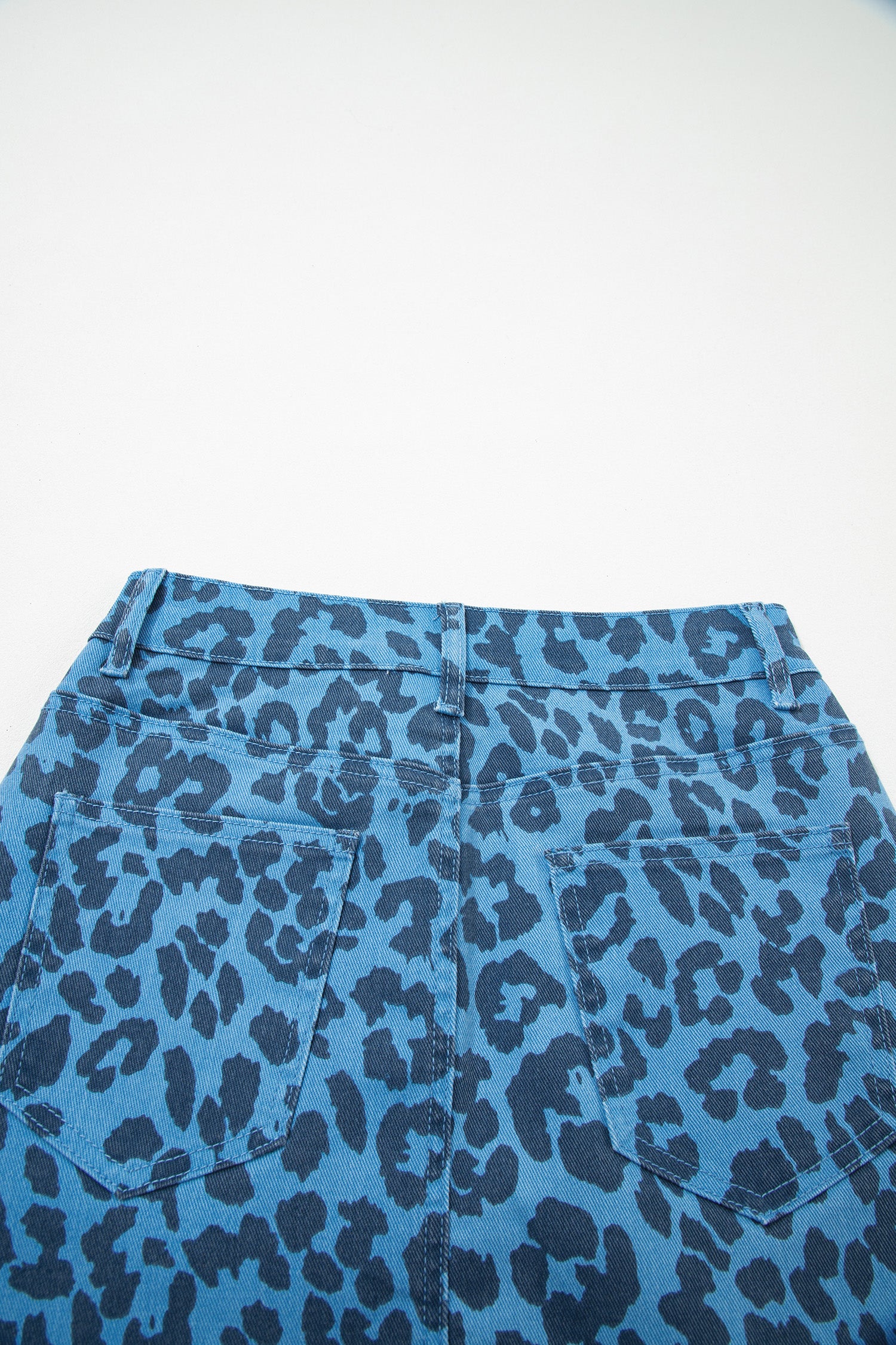 Brown Leopard Denim Frayed Split Denim Midi Skirt