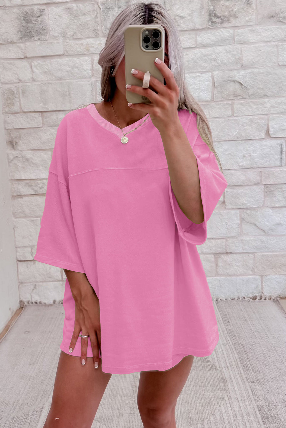 Meadow Mist Green Solid Loose V Neck Half Sleeve Tee and Shorts