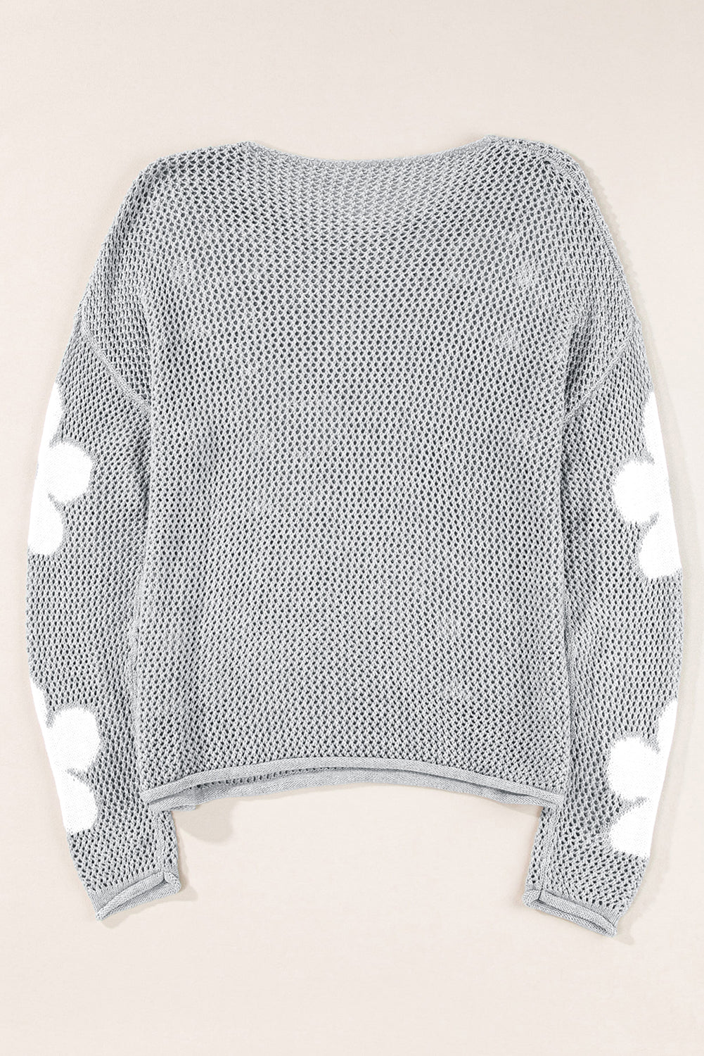 Light Pink Big Flower Hollowed Knit Drop Shoulder Sweater