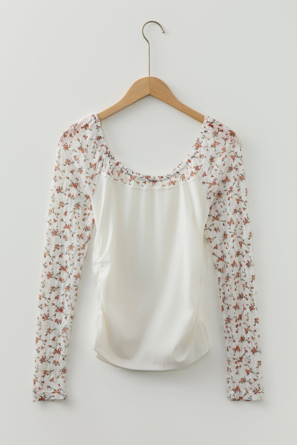 White Floral Lace Patchwork Square Neck Long Sleeve Top