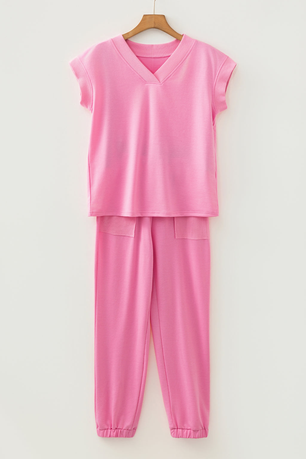 Mist Blue Solid Color Loose Tee Drawstring Wide Leg Pants 2pcs Outfit