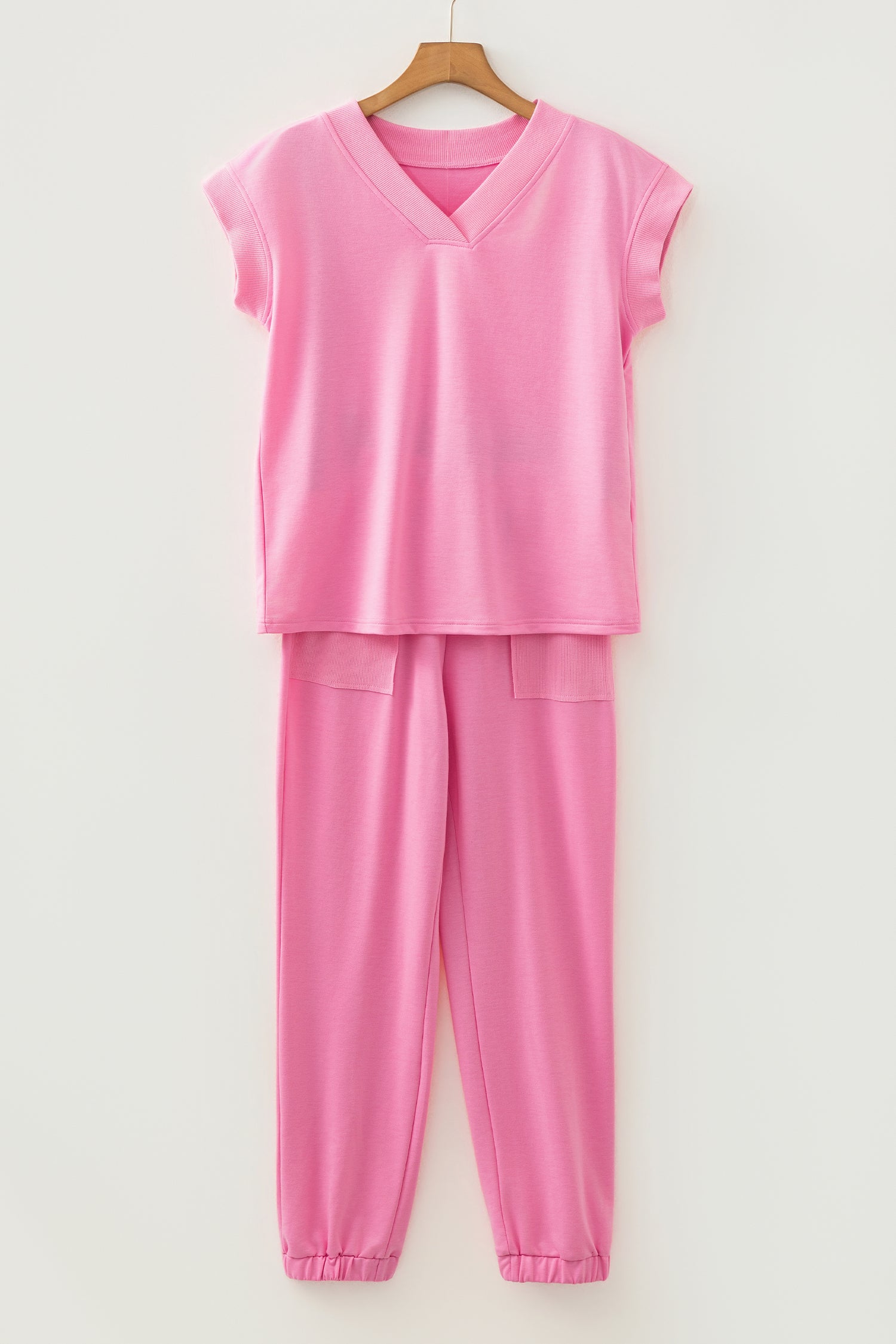 Mist Blue Solid Color Loose Tee Drawstring Wide Leg Pants 2pcs Outfit