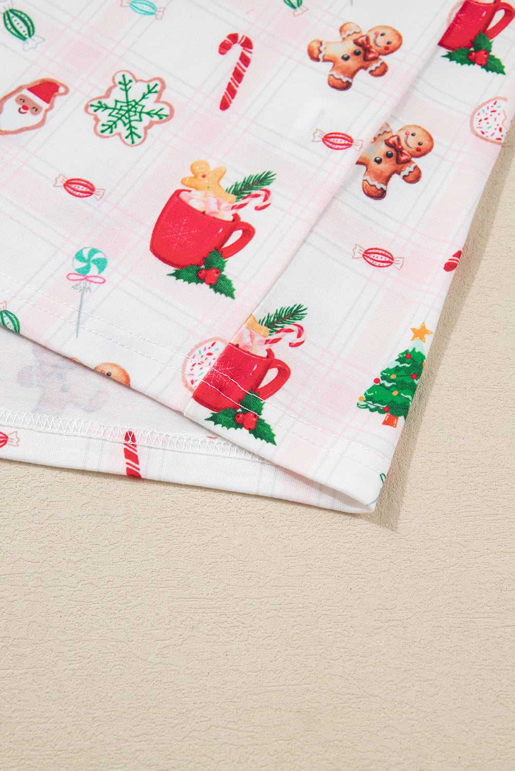 Pink Christmas Spirit Cute Holiday Print Short Sleeve Shirt and Pants 2pcs Pajama Set