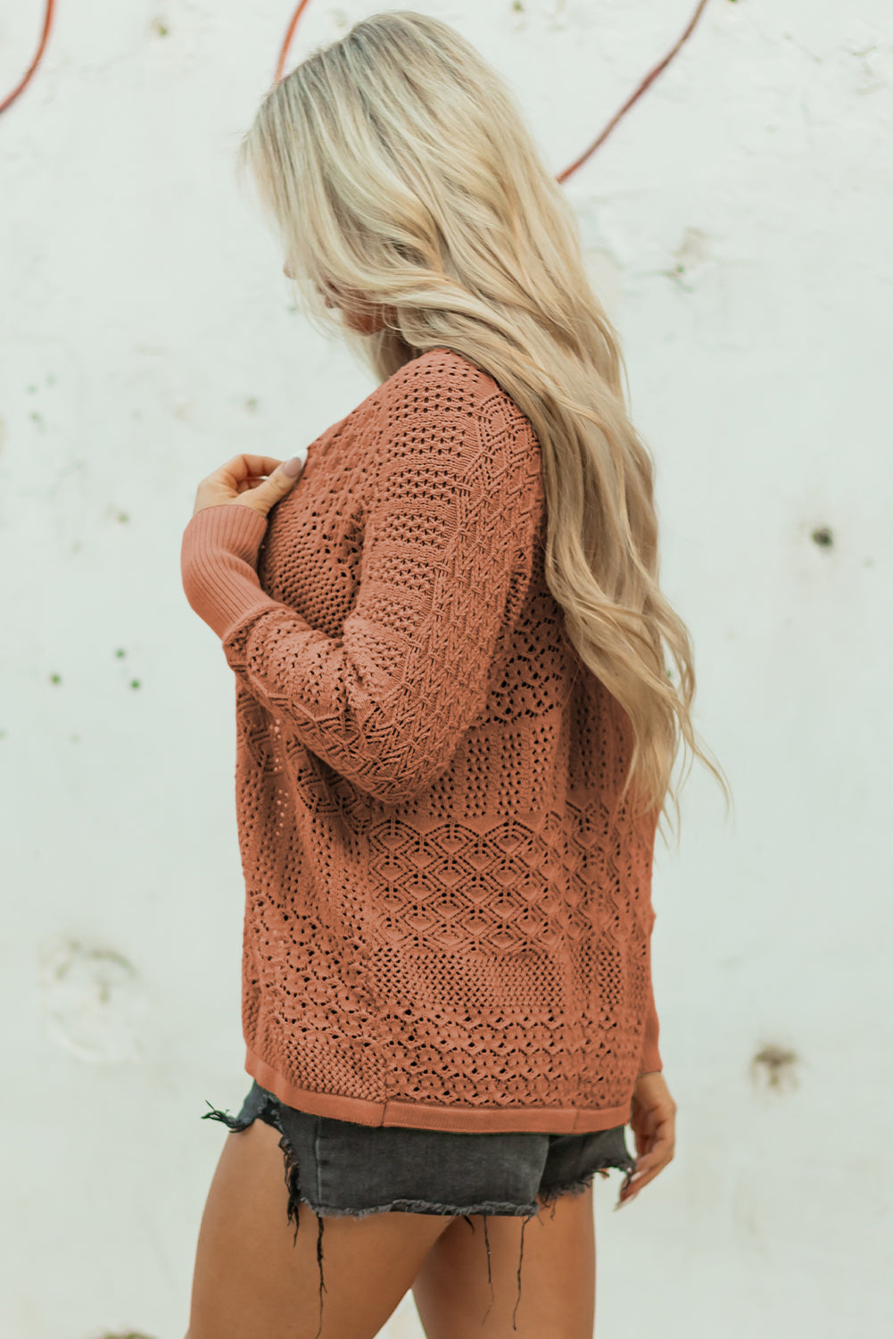 Redwood Burl Mixed Pattern Knitted Open Front Plus Cardigan