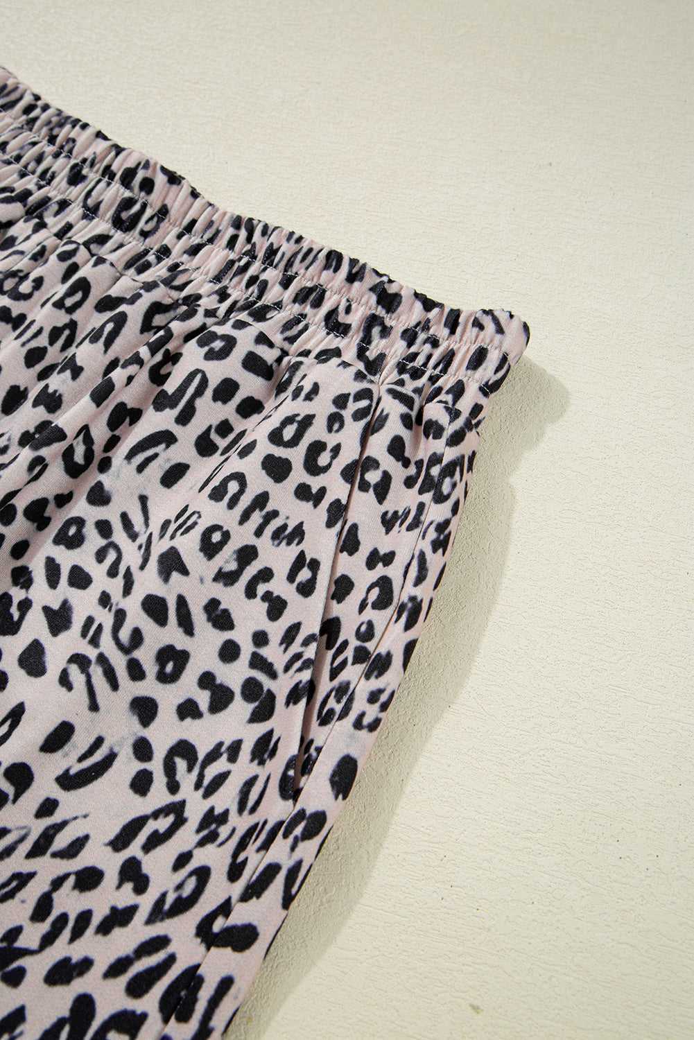 Brown Leopard Half Zipper Collared Ruffled Sleeve Top and Short Set