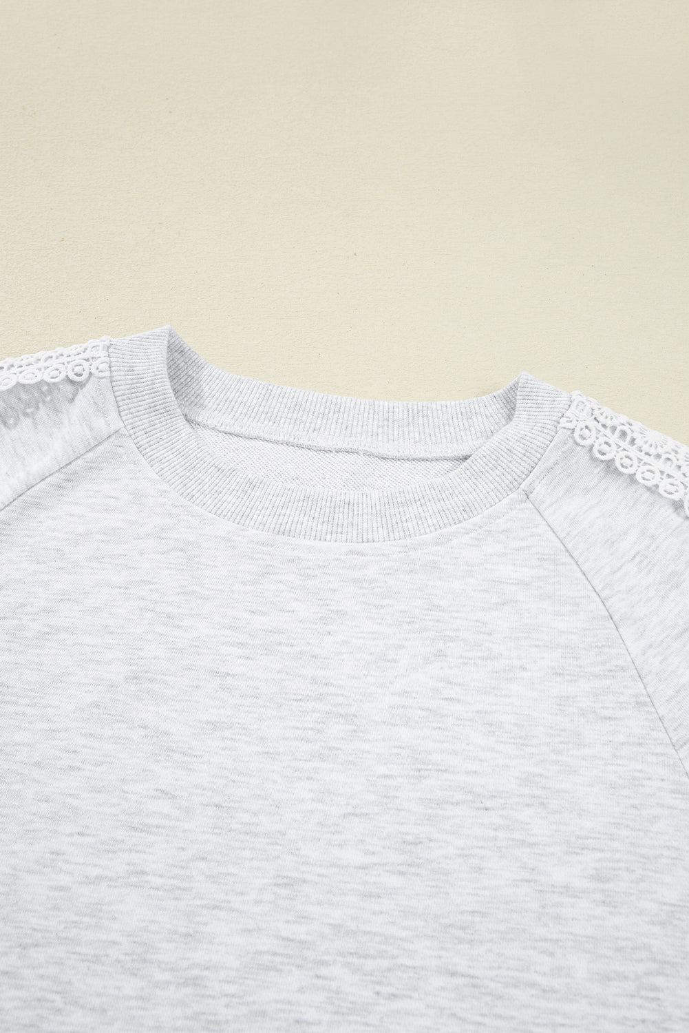 Light Grey Lace Patchwork Raglan Sleeve Crew Neck Sweatshirt