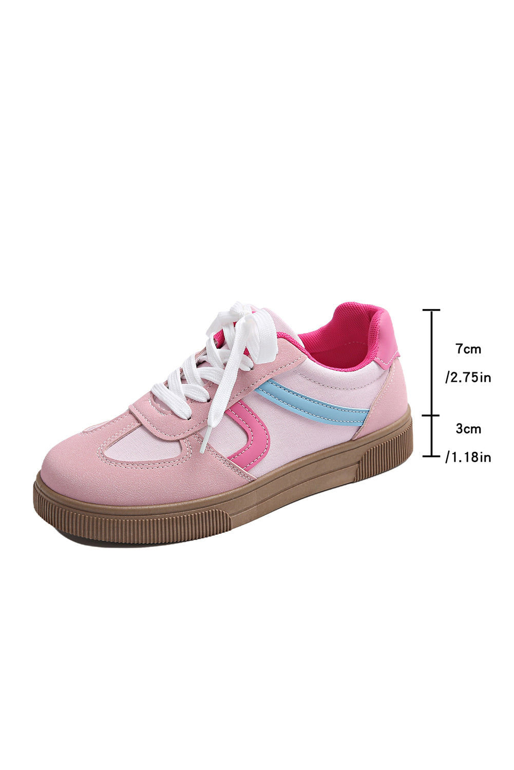 Pink Color Block PU Leather Patchwork Lace Up Flat Shoes
