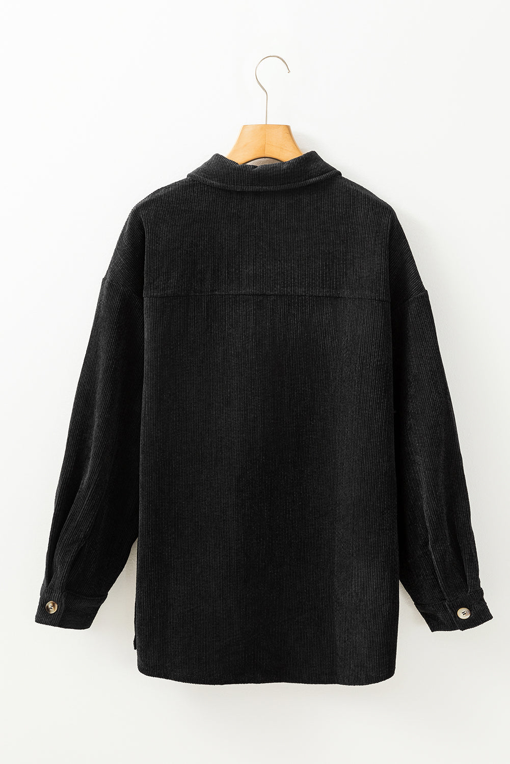 Black Sequin Father Christmas Graphic Button Down Ribbed Shacket
