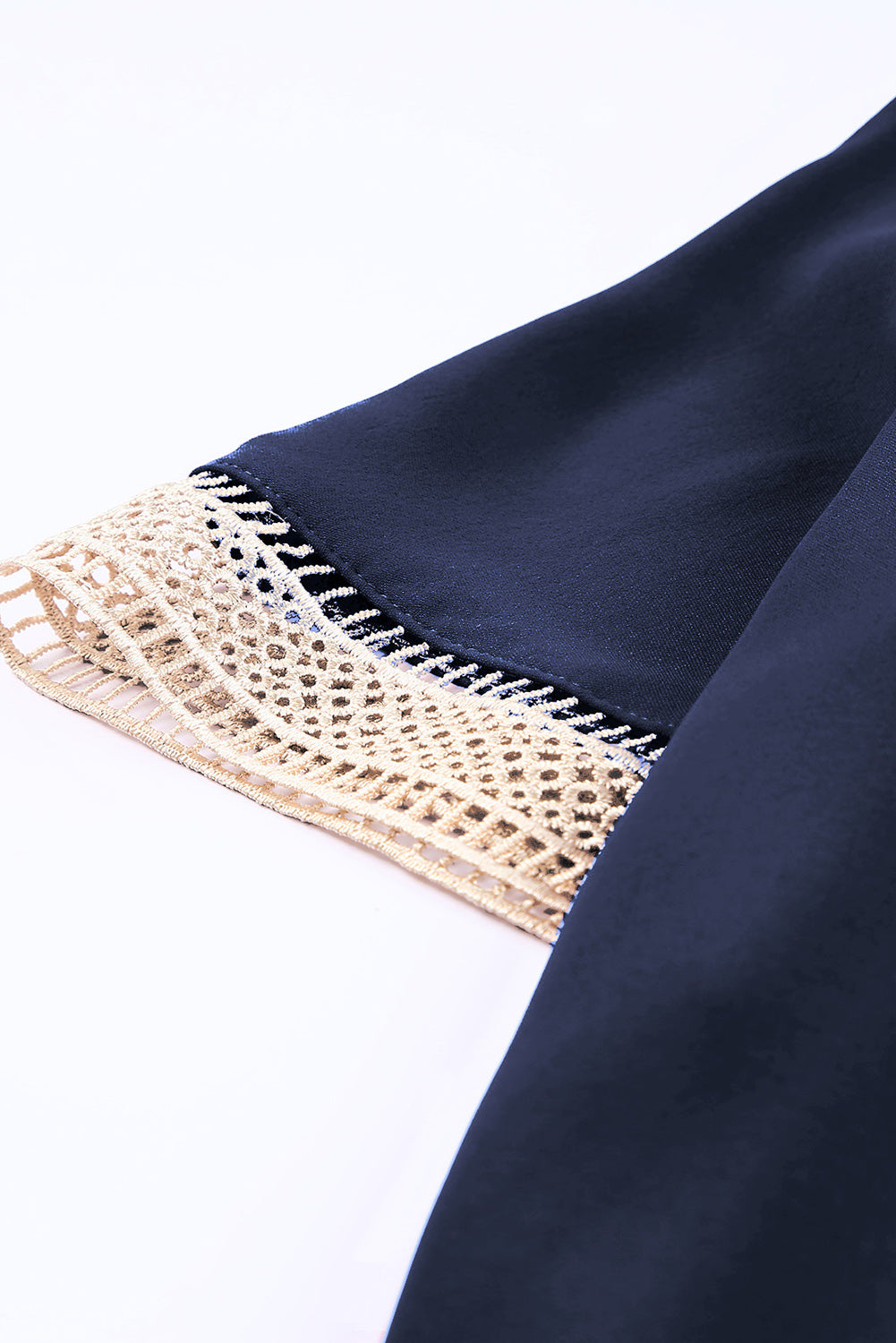Blue Lace Trim V Neck Short Sleeve Blouse