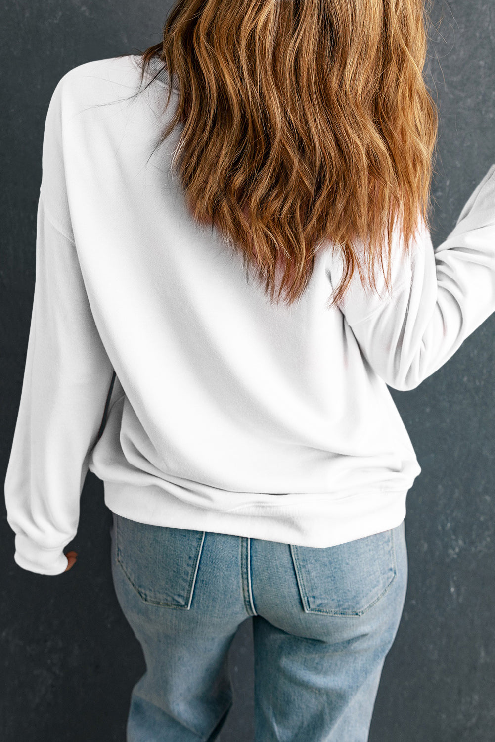 White Cowgirl Bow Christmas Tree Print Drop Shoulder Sweatshirt
